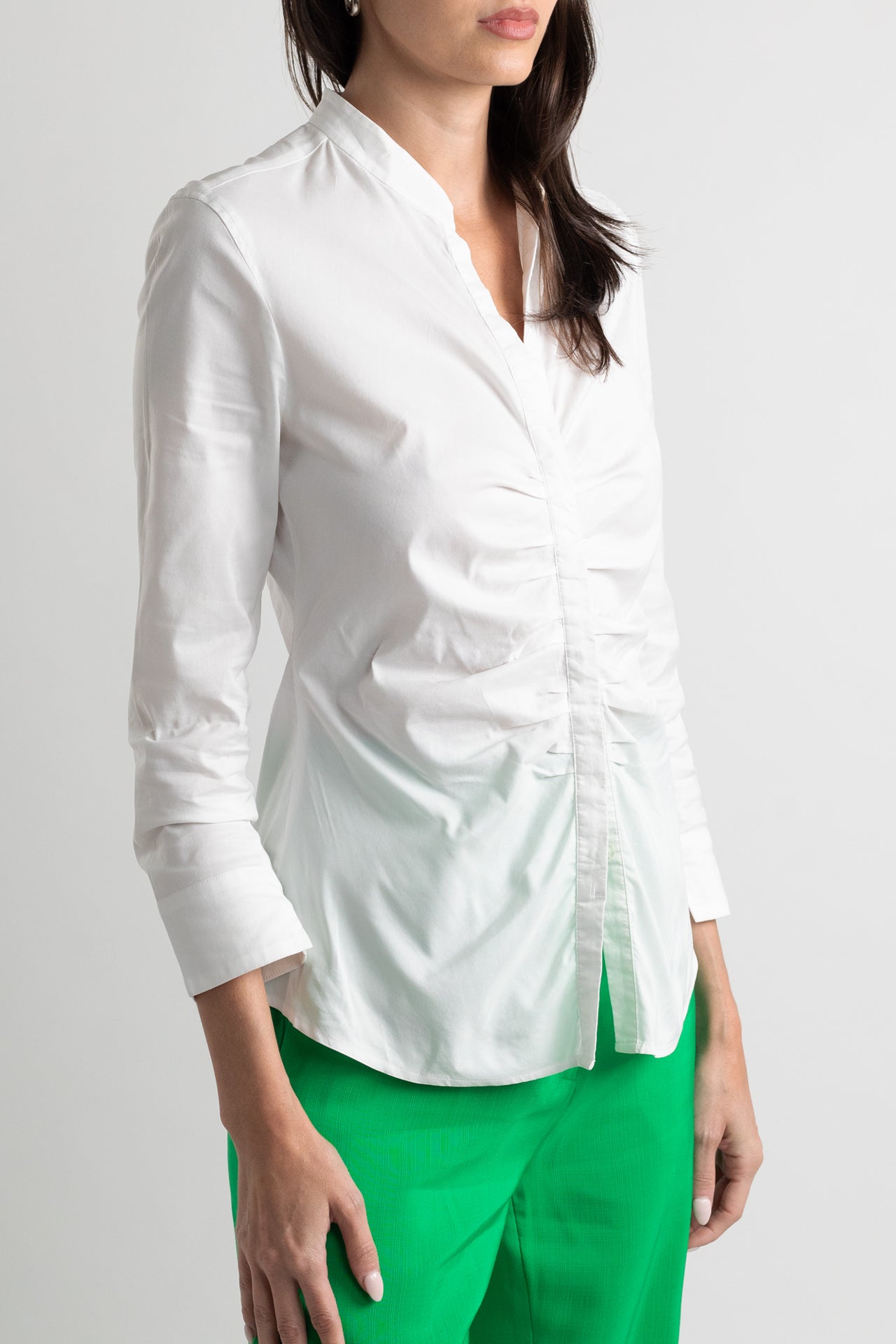 White Rouched Button Down