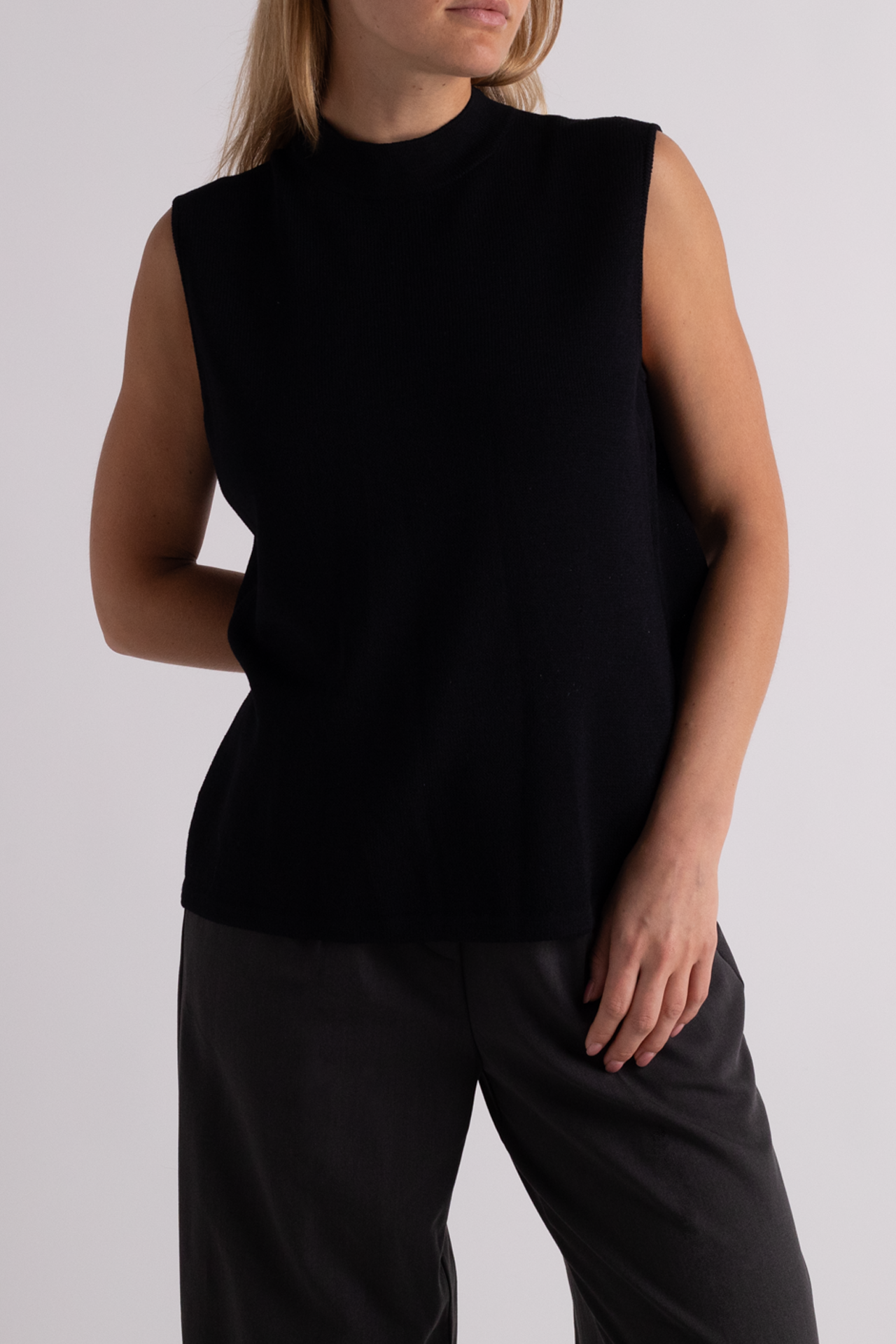 Vintage Black Mock Neck Knit Top