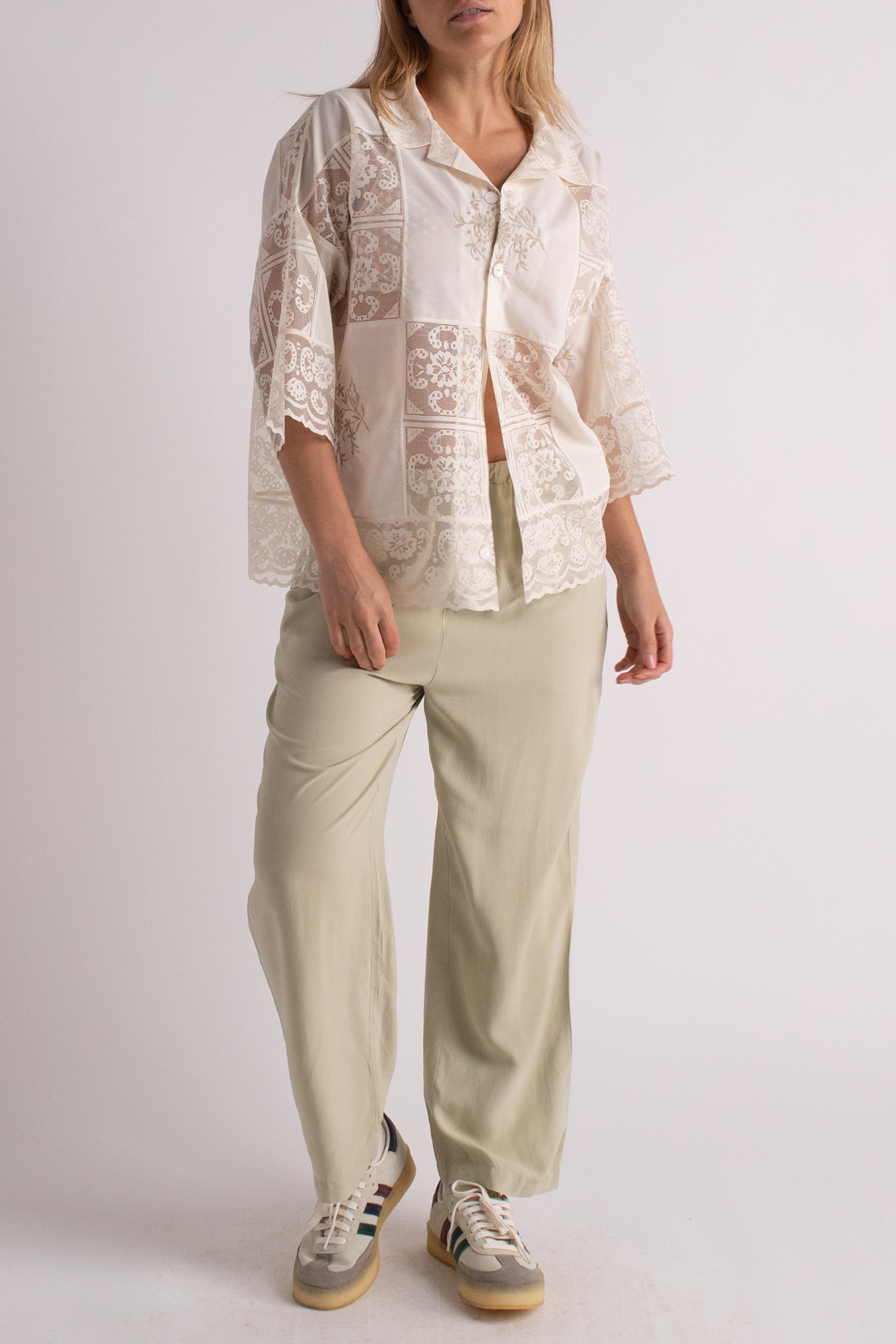 Linen Lace Button Up Top