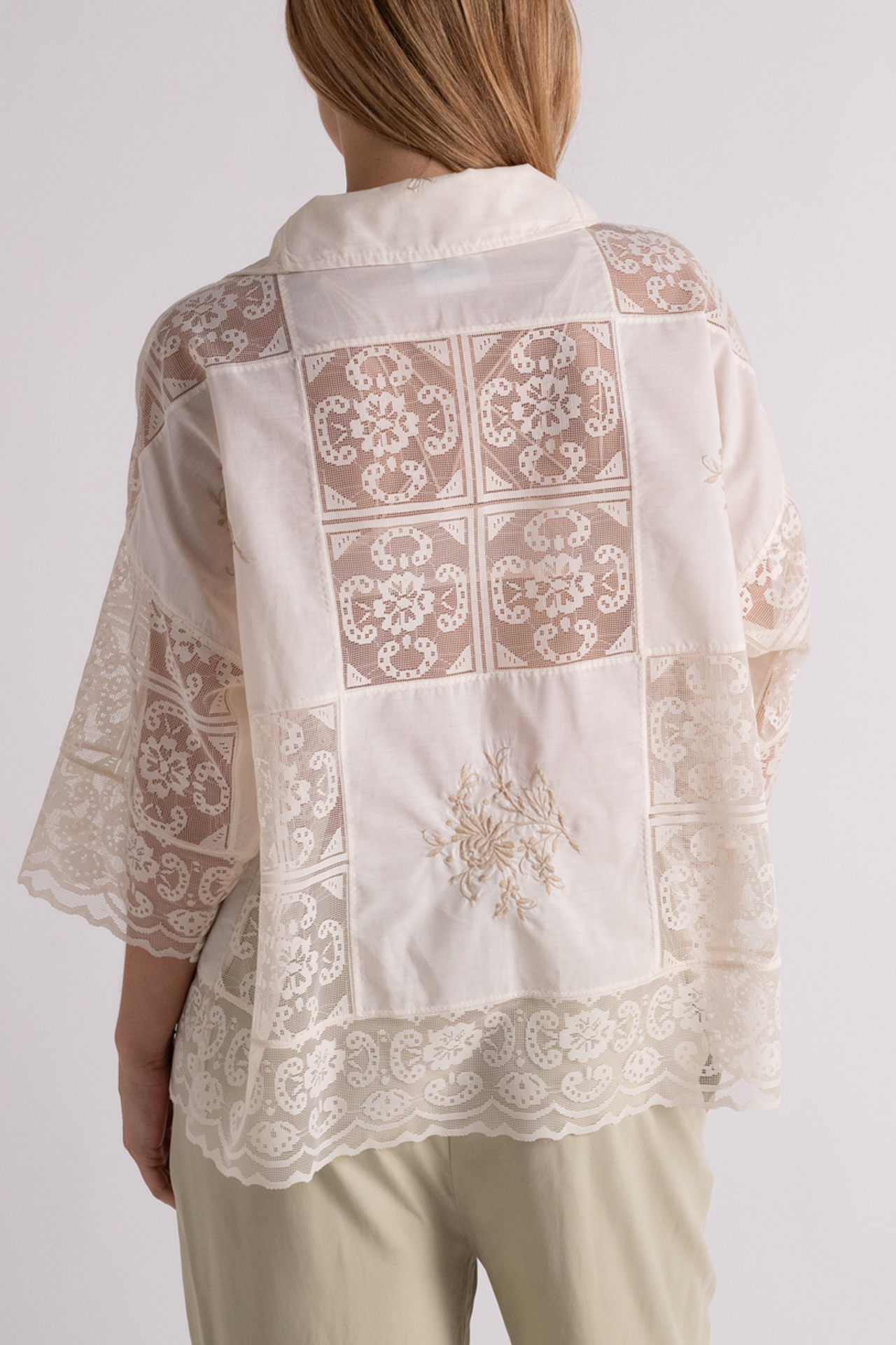 Linen Lace Button Up Top