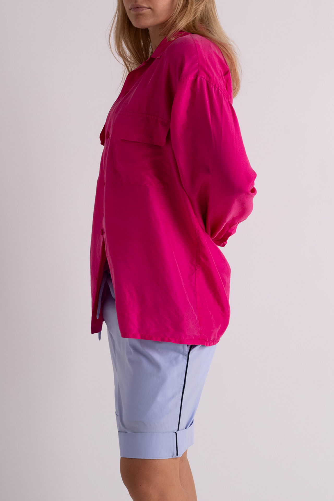Vintage Pink Silk Button Down Blouse