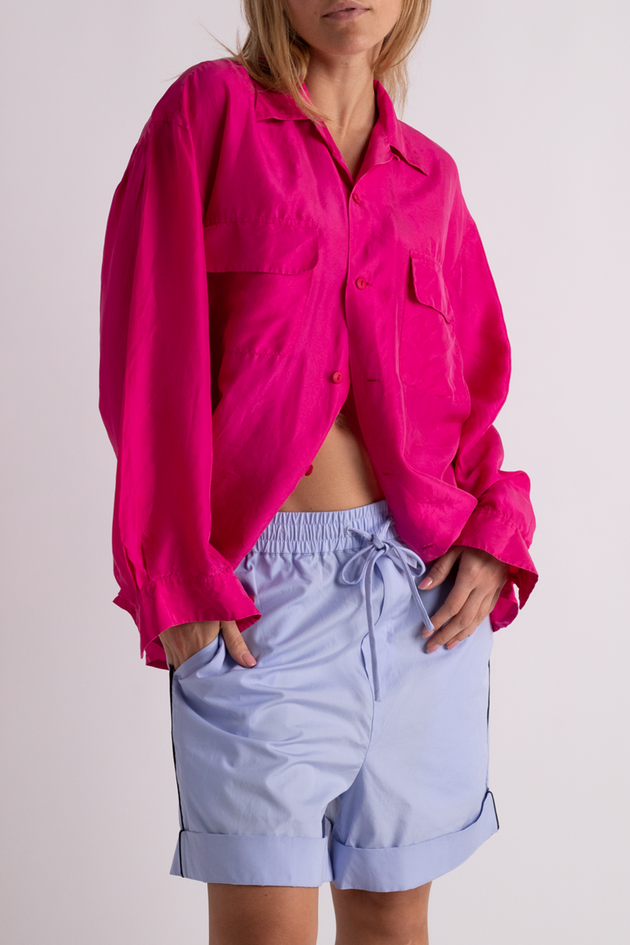 Vintage Pink Silk Button Down Blouse