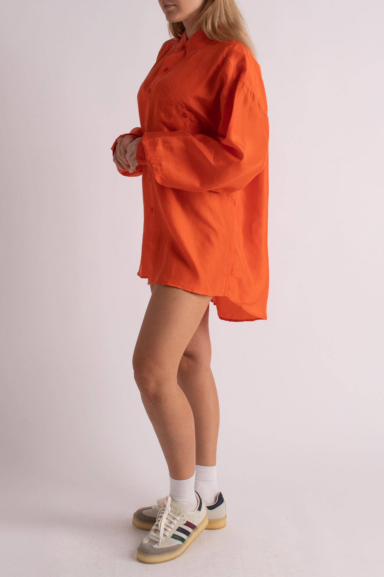 Vintage Orange Silk Button Down Blouse