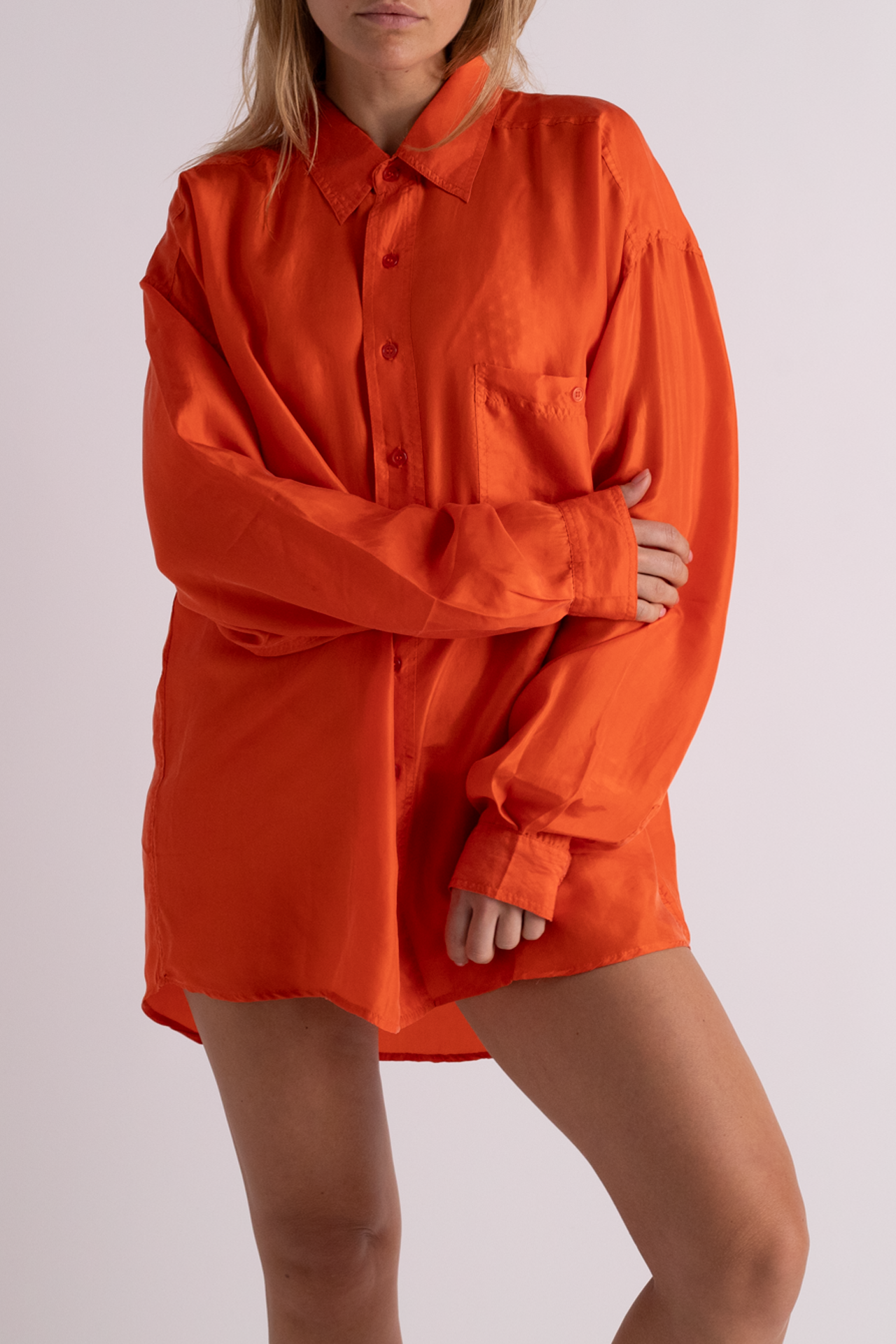 Vintage Orange Silk Button Down Blouse