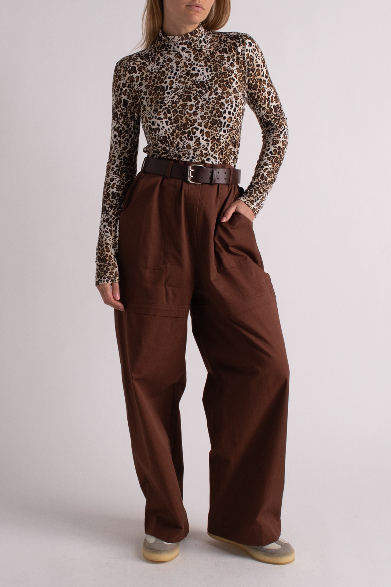 Leopard Print Long Sleeve Turtleneck Top