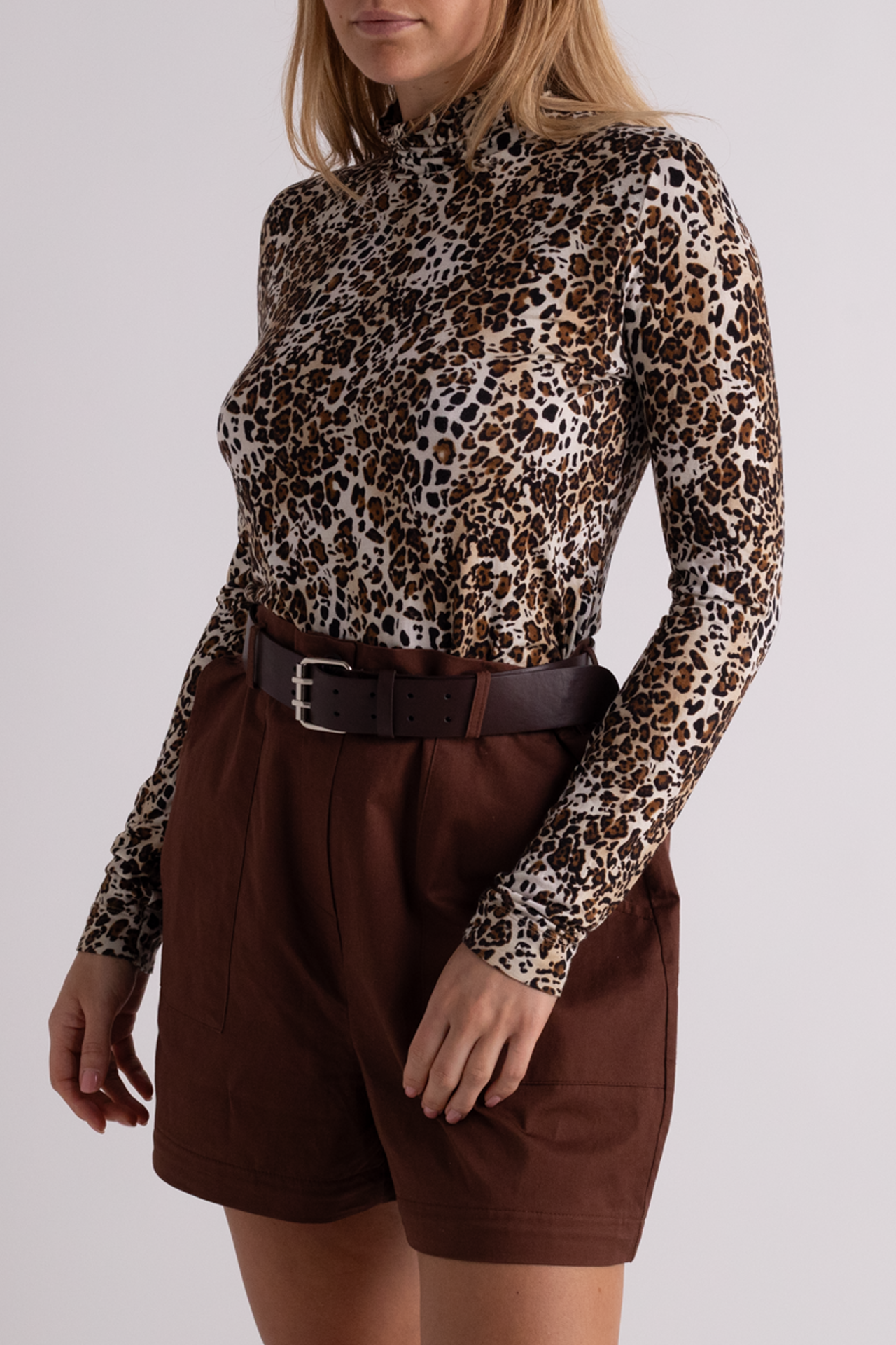 Leopard Print Long Sleeve Turtleneck Top