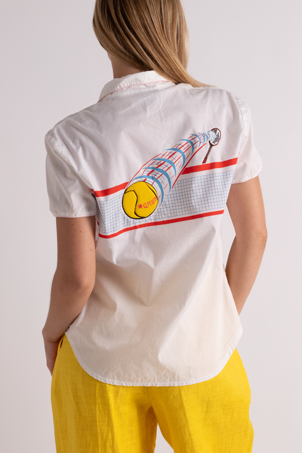 90's Cotton Button Up Shirt with Tennis Embroidery