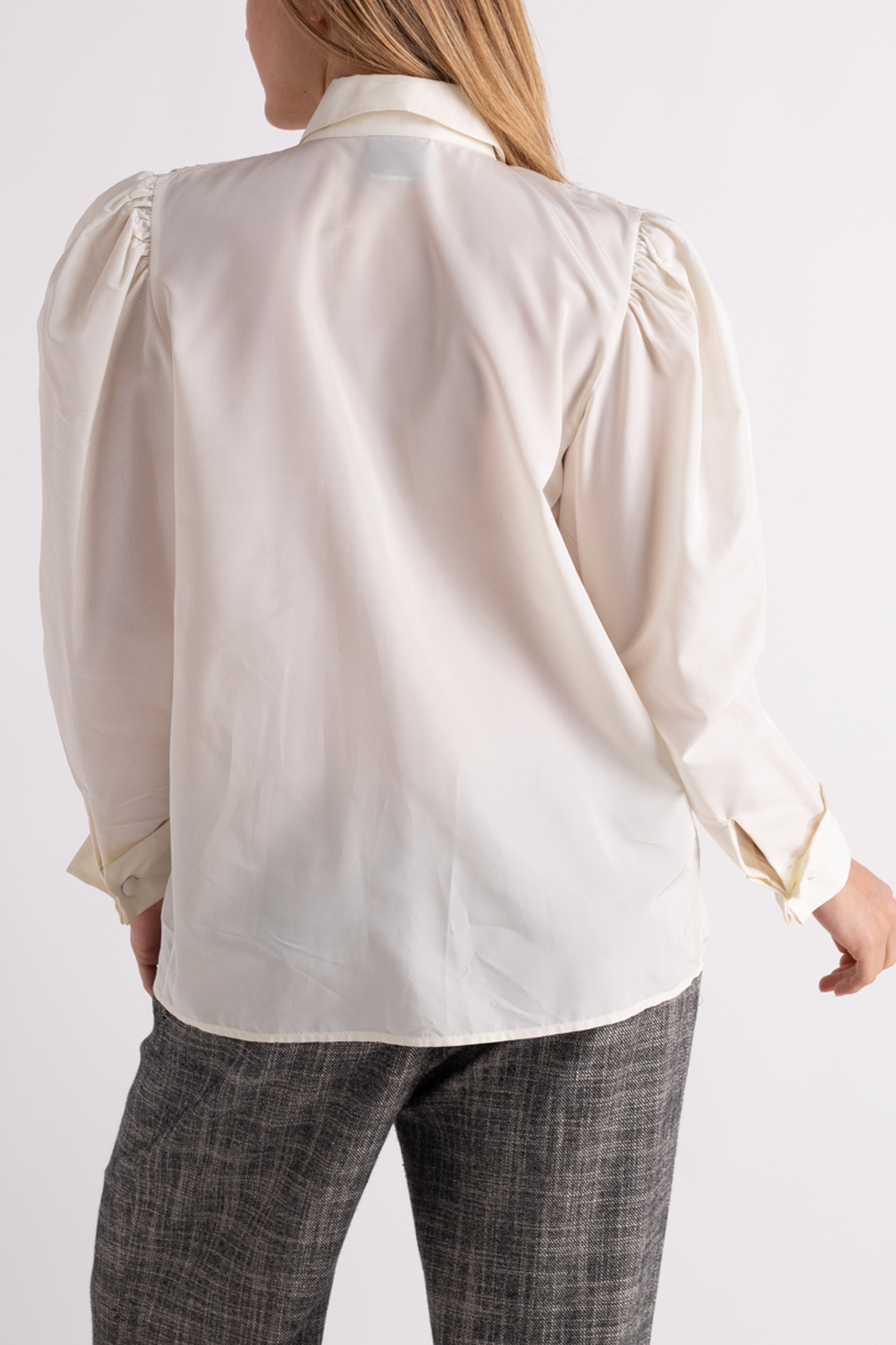 Vintage White Pleated Button Down Top