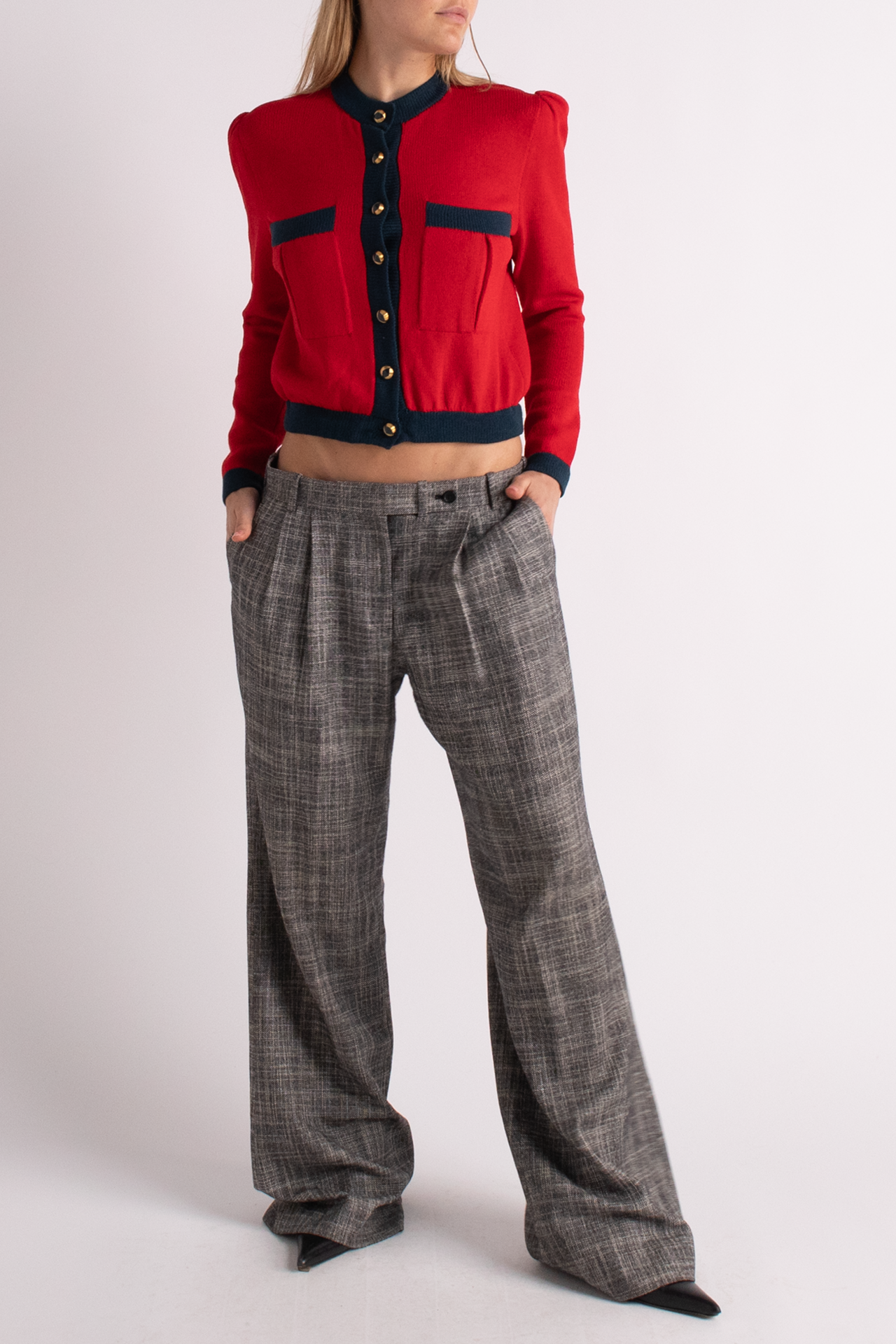 Vintage Red & Blue Button Up Cardigan