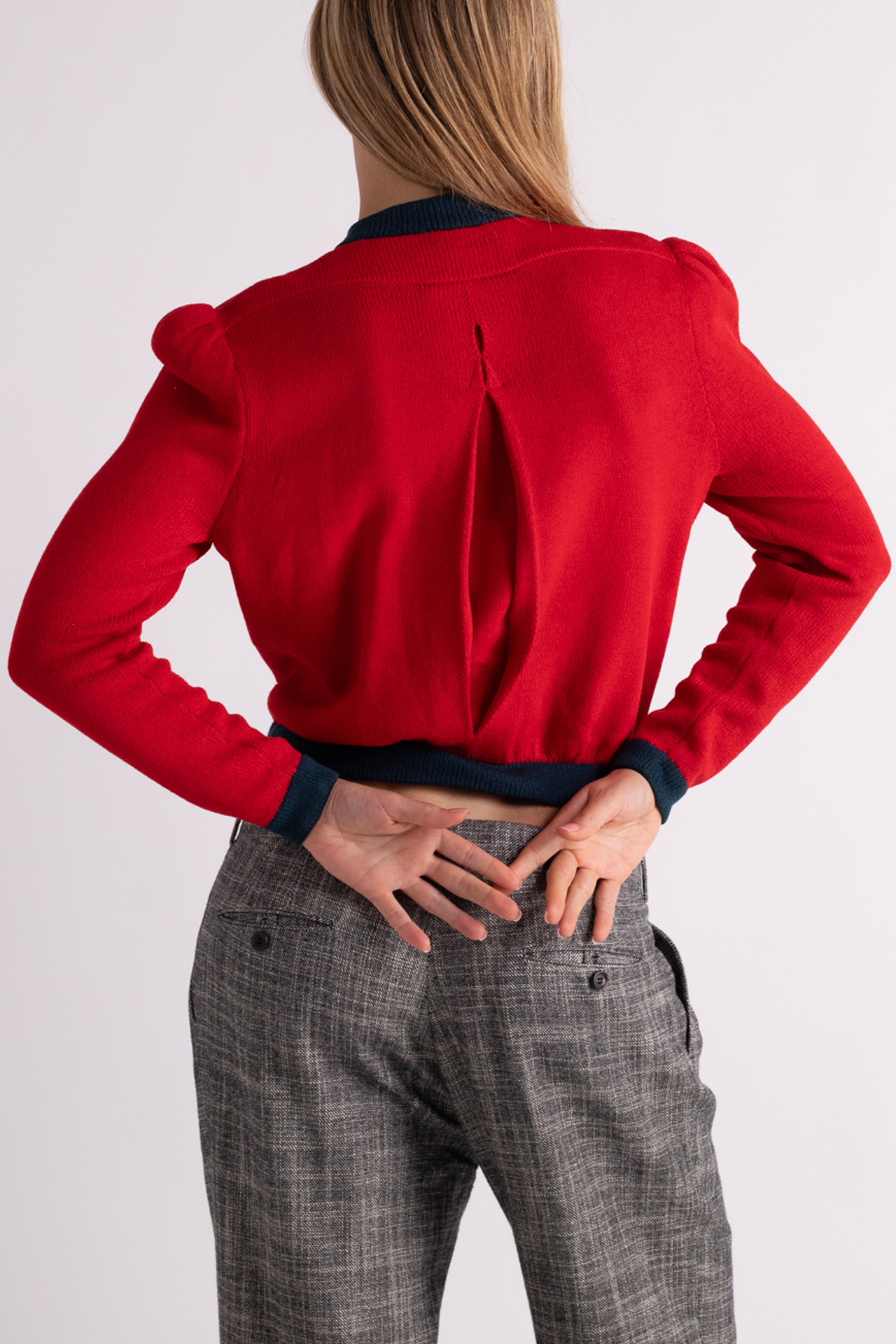 Vintage Red & Blue Button Up Cardigan