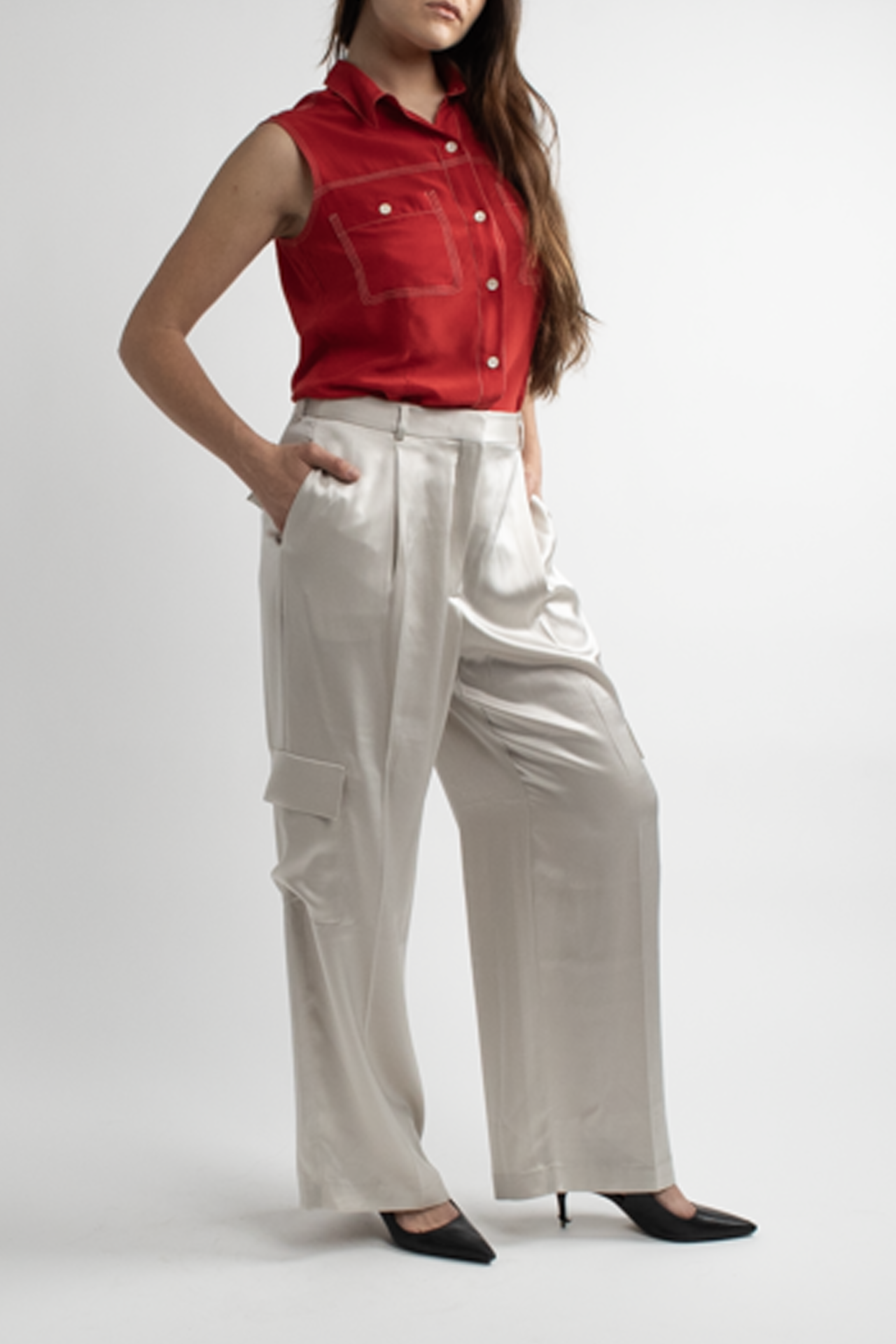 Silver Trouser Pants with Pockets