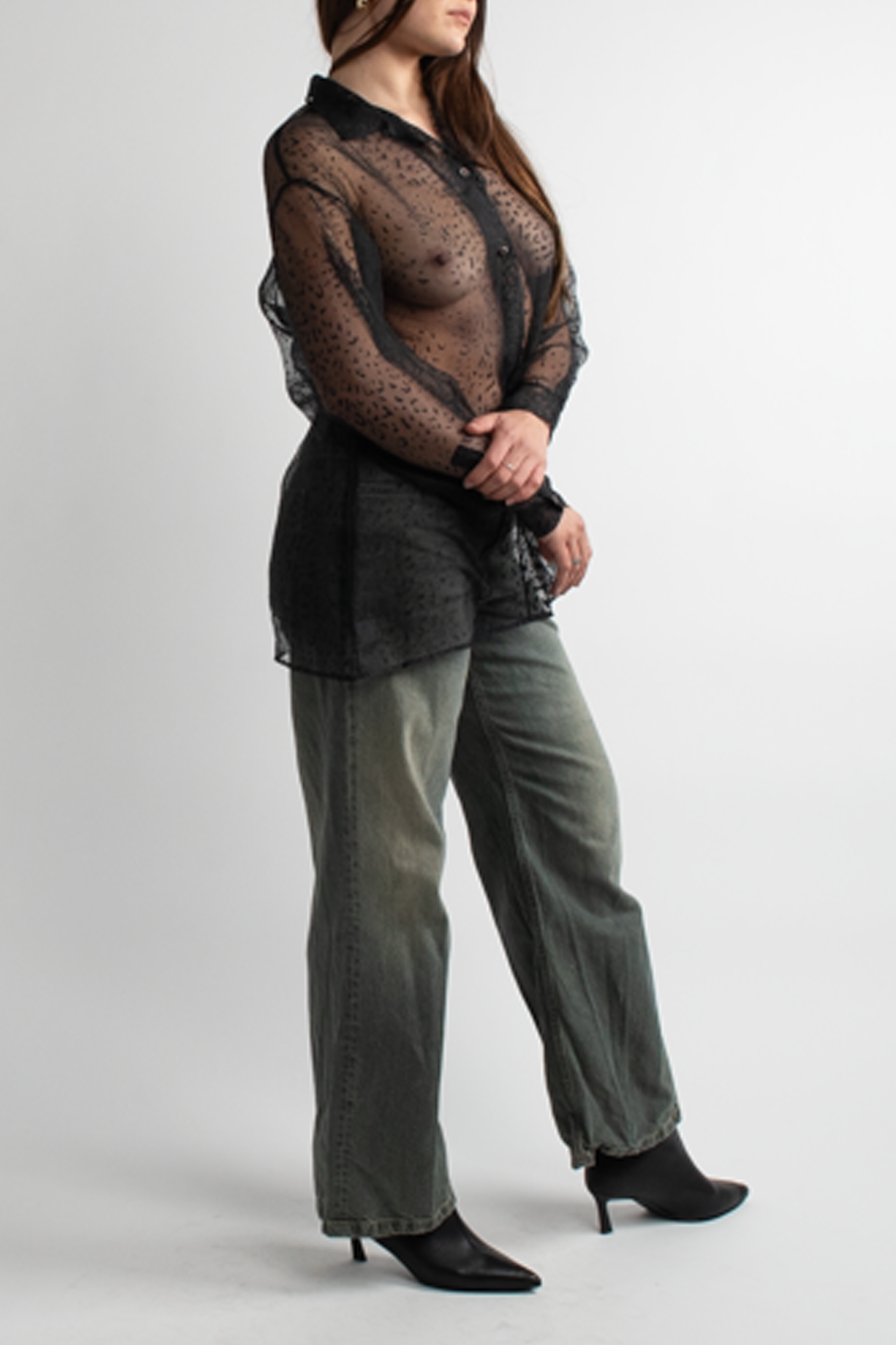 Vintage Calvin Klein Black Sheer Long Sleeve Button Down