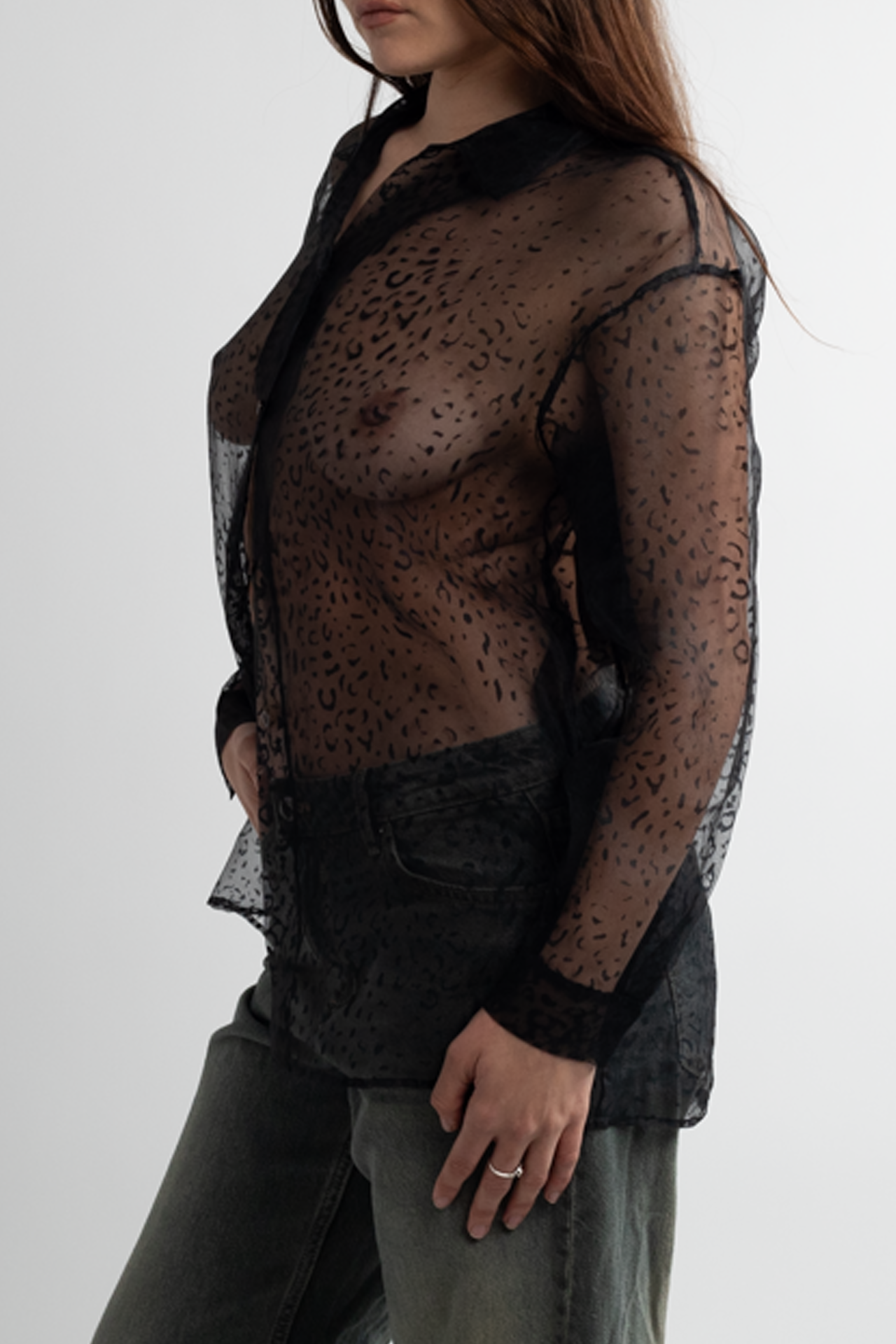 Vintage Calvin Klein Black Sheer Long Sleeve Button Down