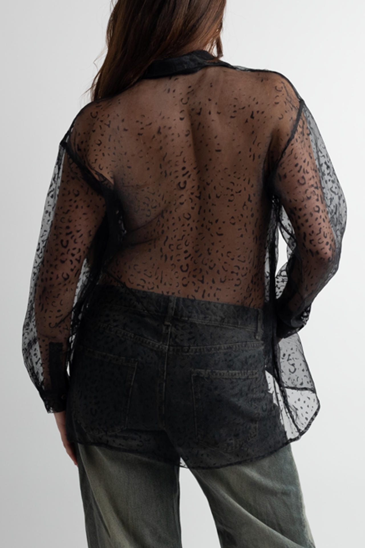 Vintage Calvin Klein Black Sheer Long Sleeve Button Down