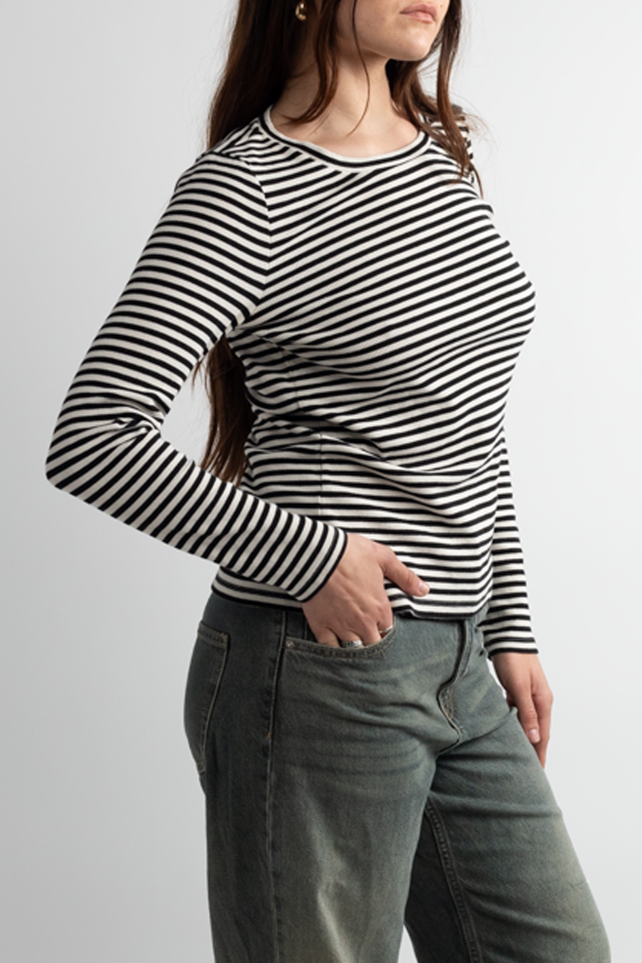 Black & White Long Sleeve Striped Ribbed Tee