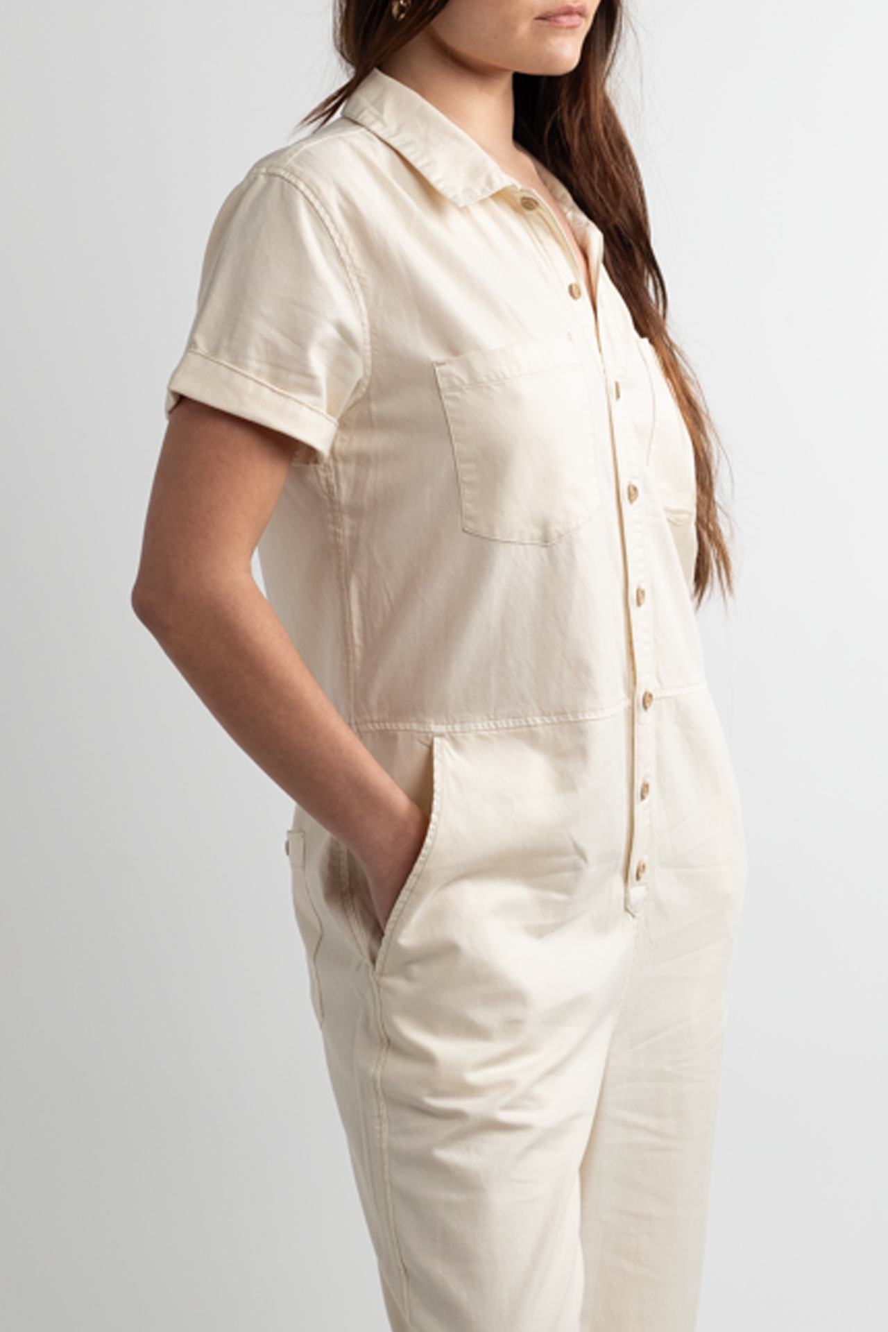 White Short Sleeve Pant Jumpsuit