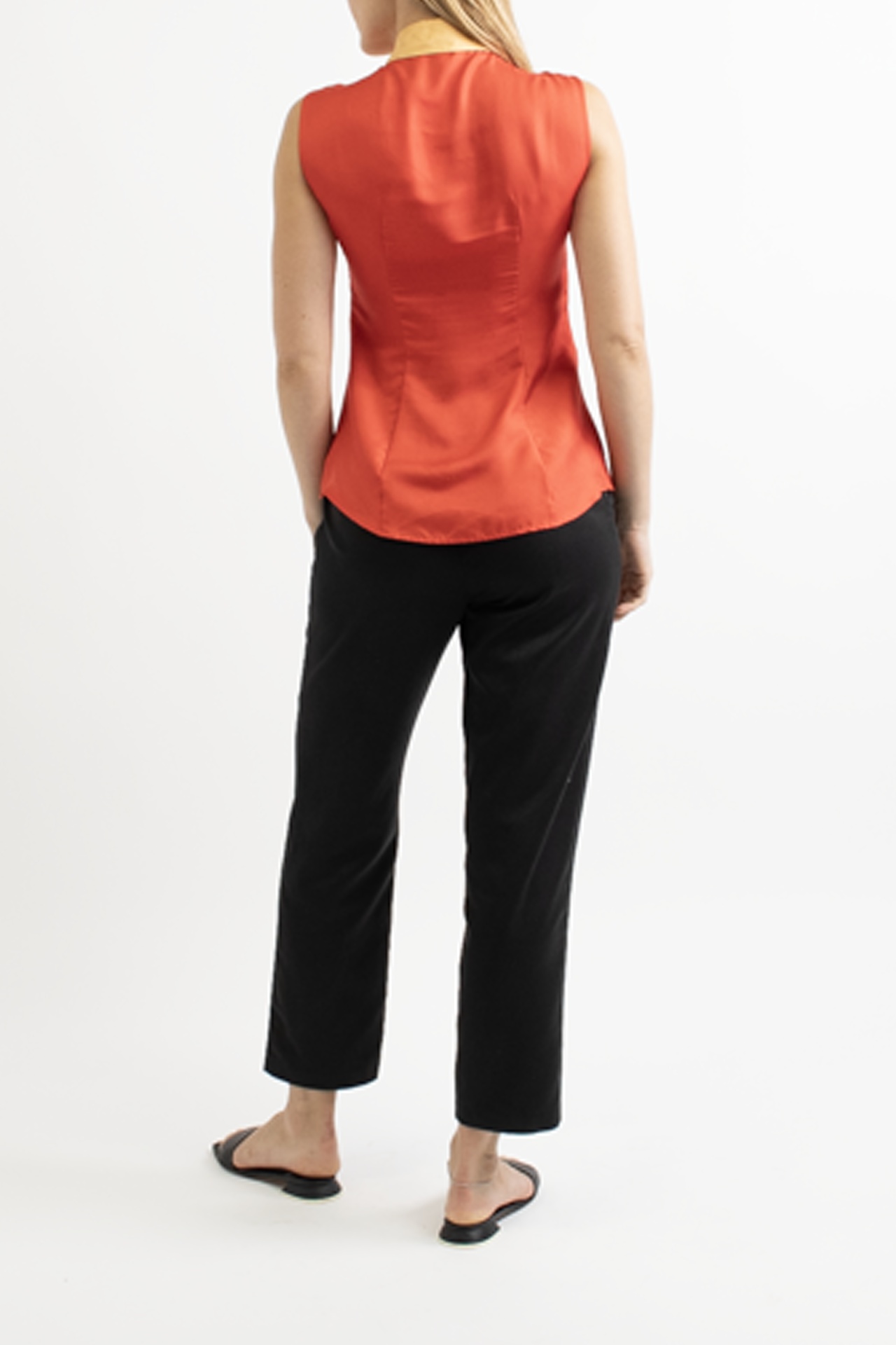 Prada Orange Collared Sleeveless Button Down Top