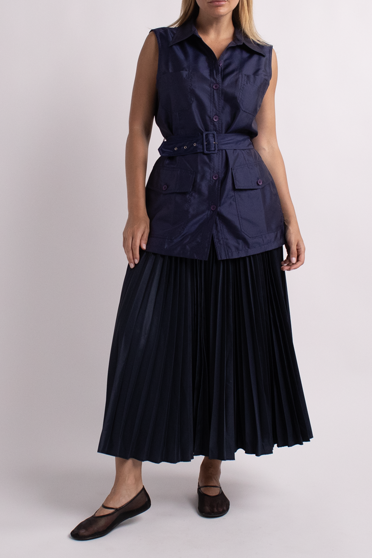 Vintage Maya Jornot Navy Pleated Skirt