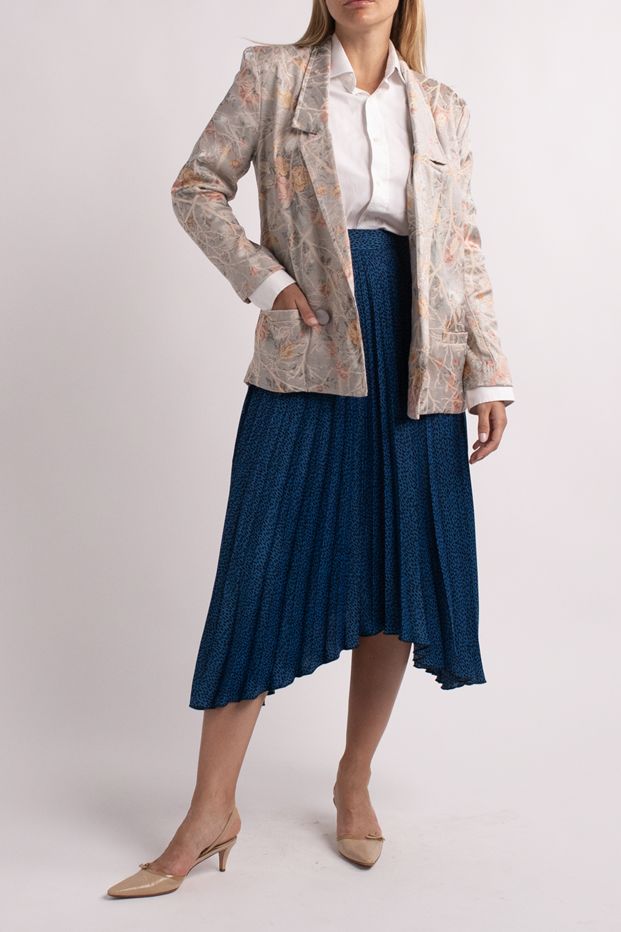 Banana Republic Blue Dotted Pleated Midi Skirt