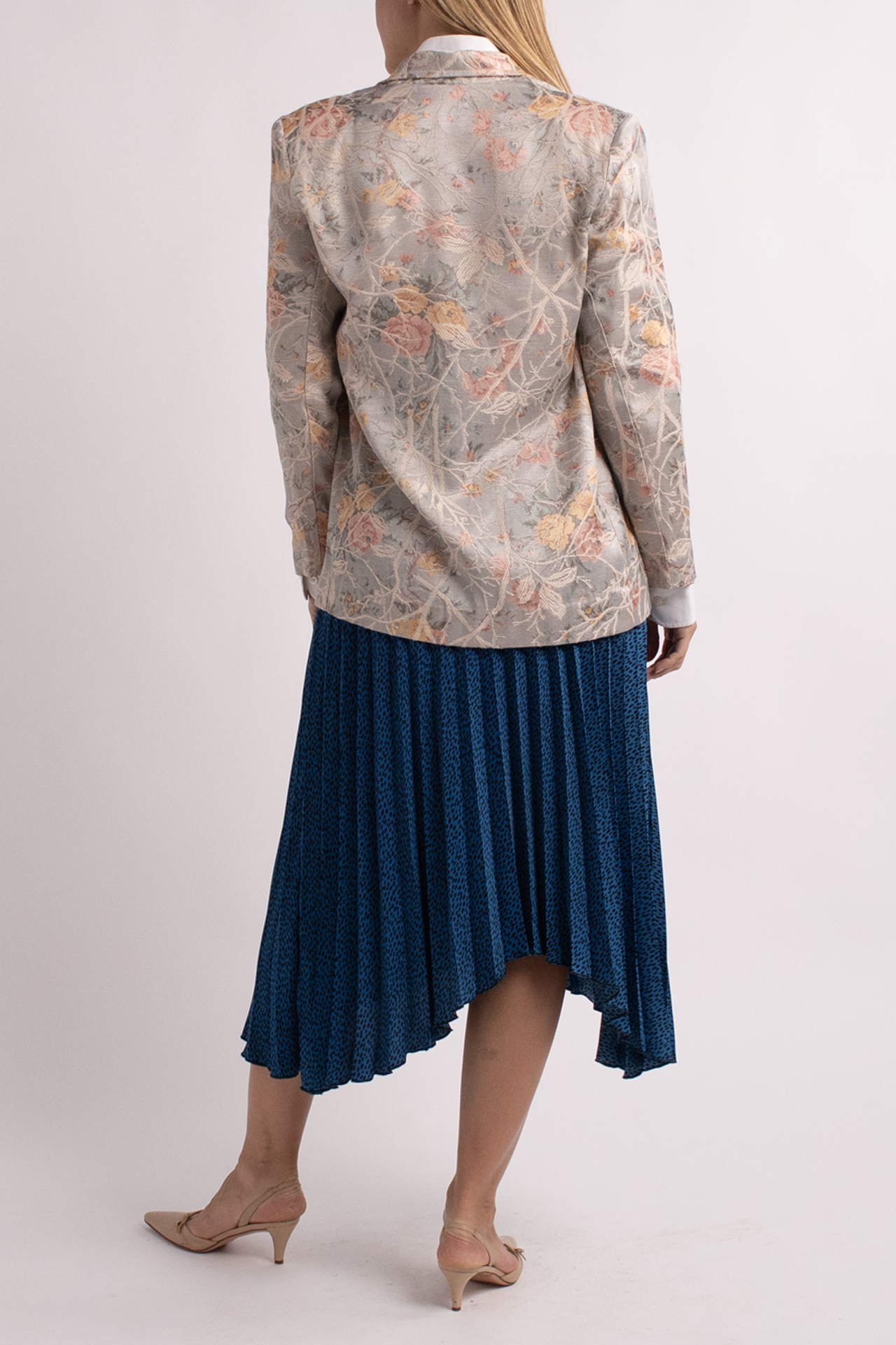 Banana Republic Blue Dotted Pleated Midi Skirt