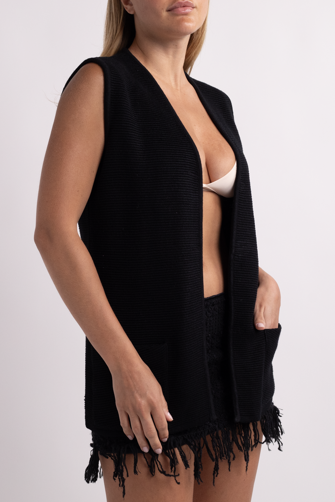 Black Vintage Open Vest Top