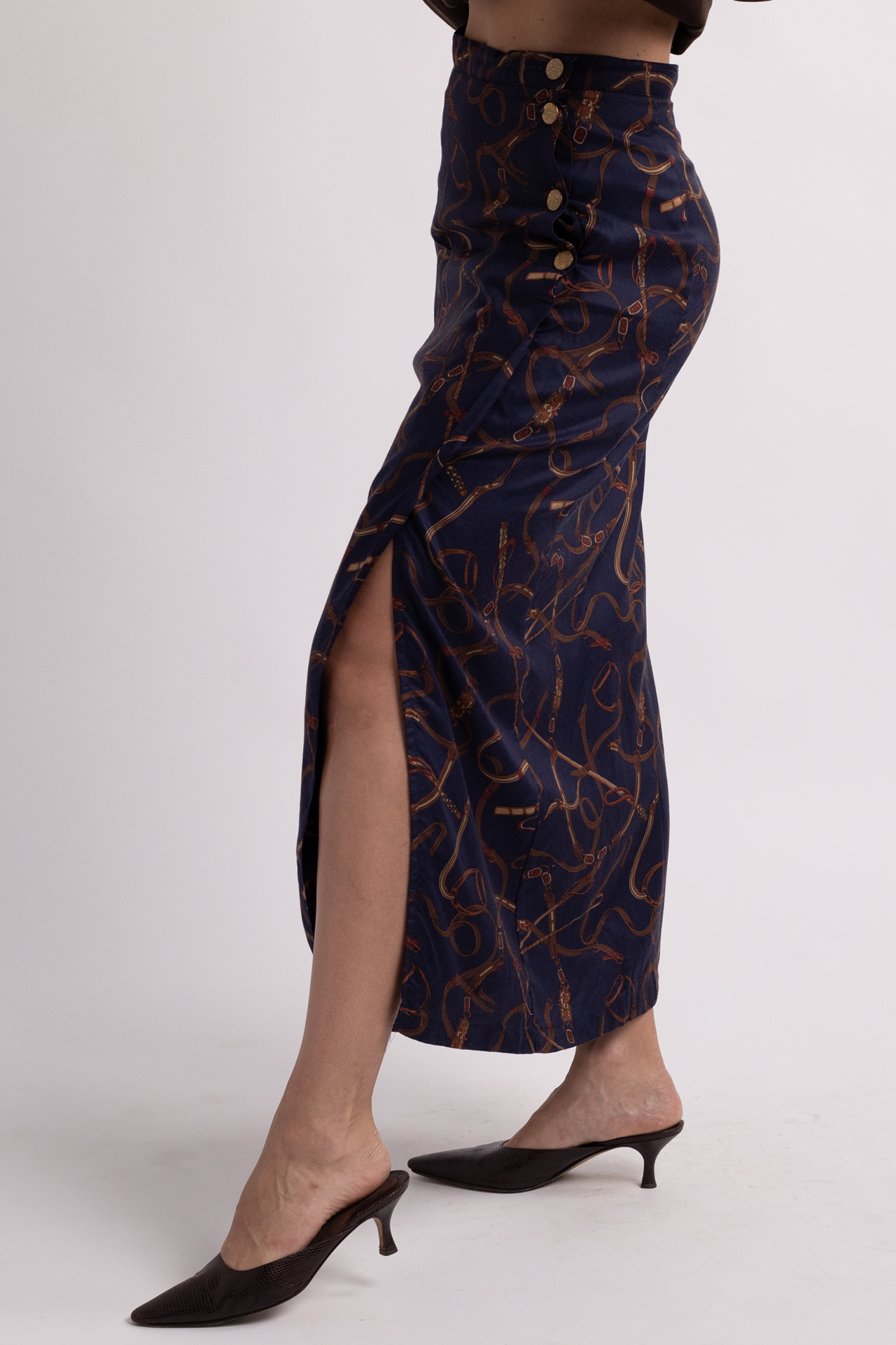 Vintage Navy Maxi Skirt with Gold Buttons