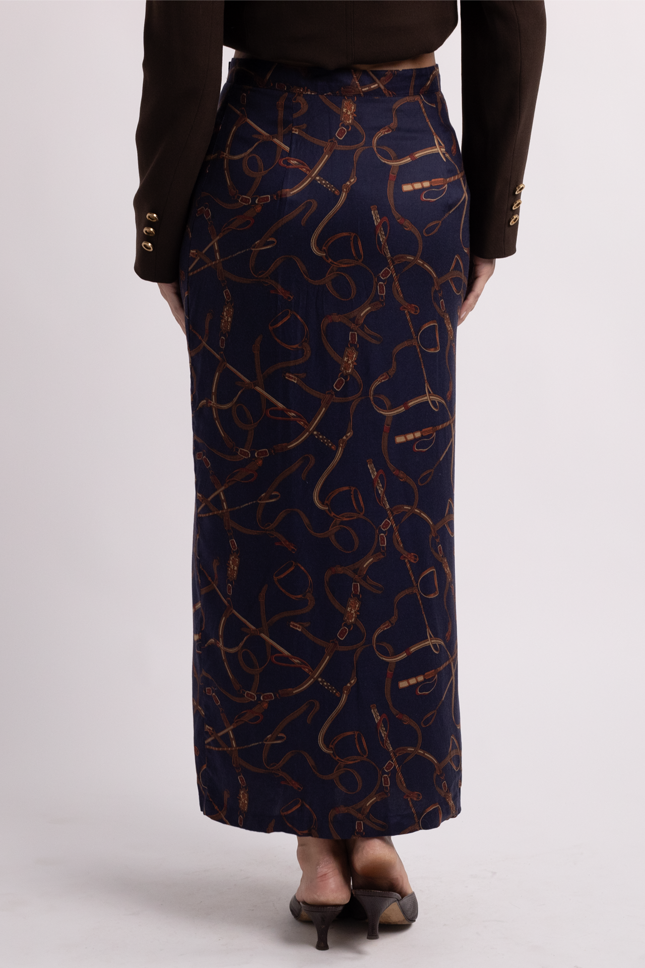 Vintage Navy Maxi Skirt with Gold Buttons