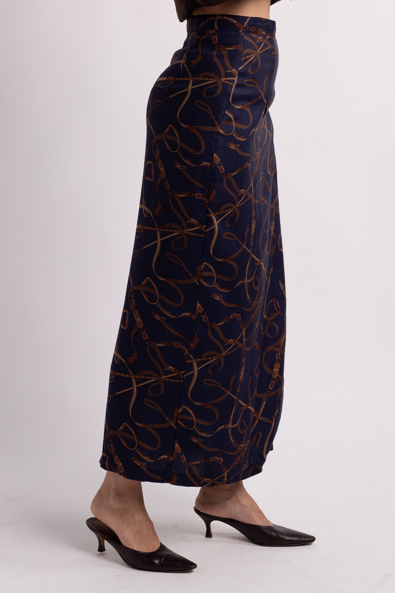 Vintage Navy Maxi Skirt with Gold Buttons