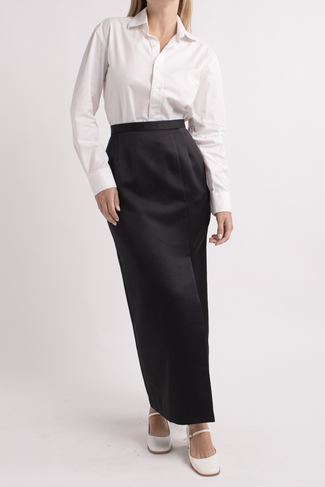 Vintage Black Satin Midi Skirt