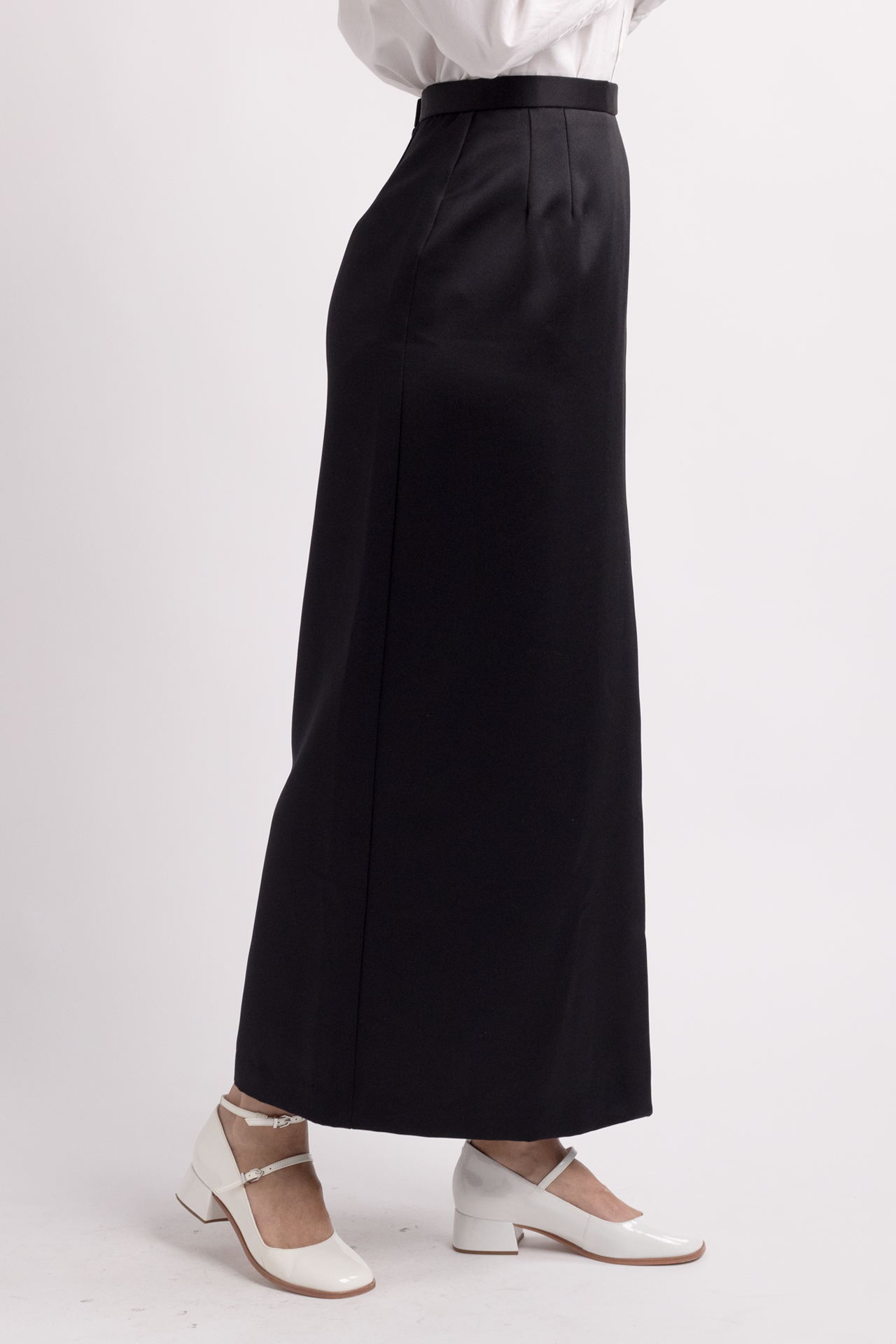 Vintage Black Satin Midi Skirt