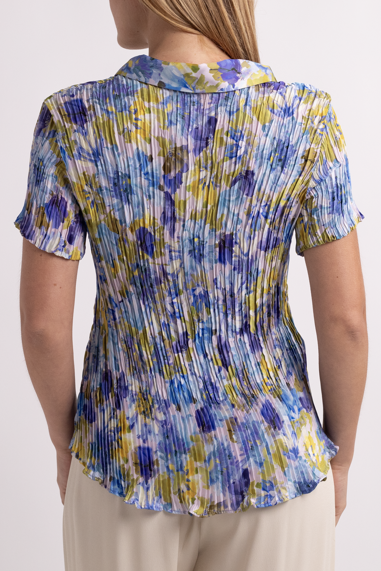 Vintage Blue & Green Floral Ribbed Button Down Blouse