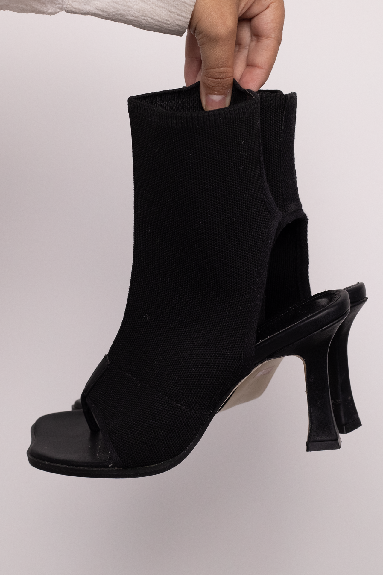 Black Open Toe Sock Heel