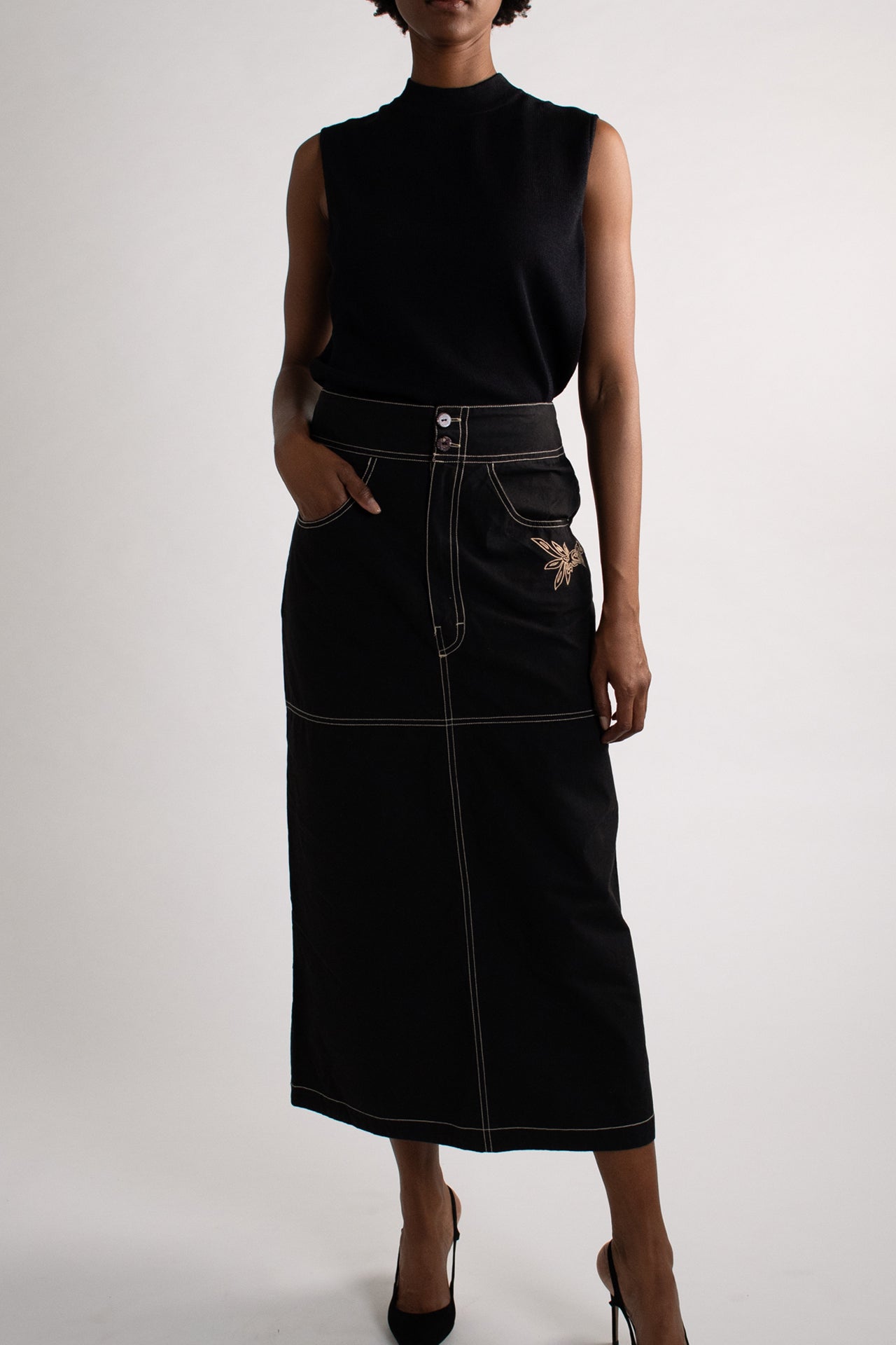 Black Skirt with White Piping