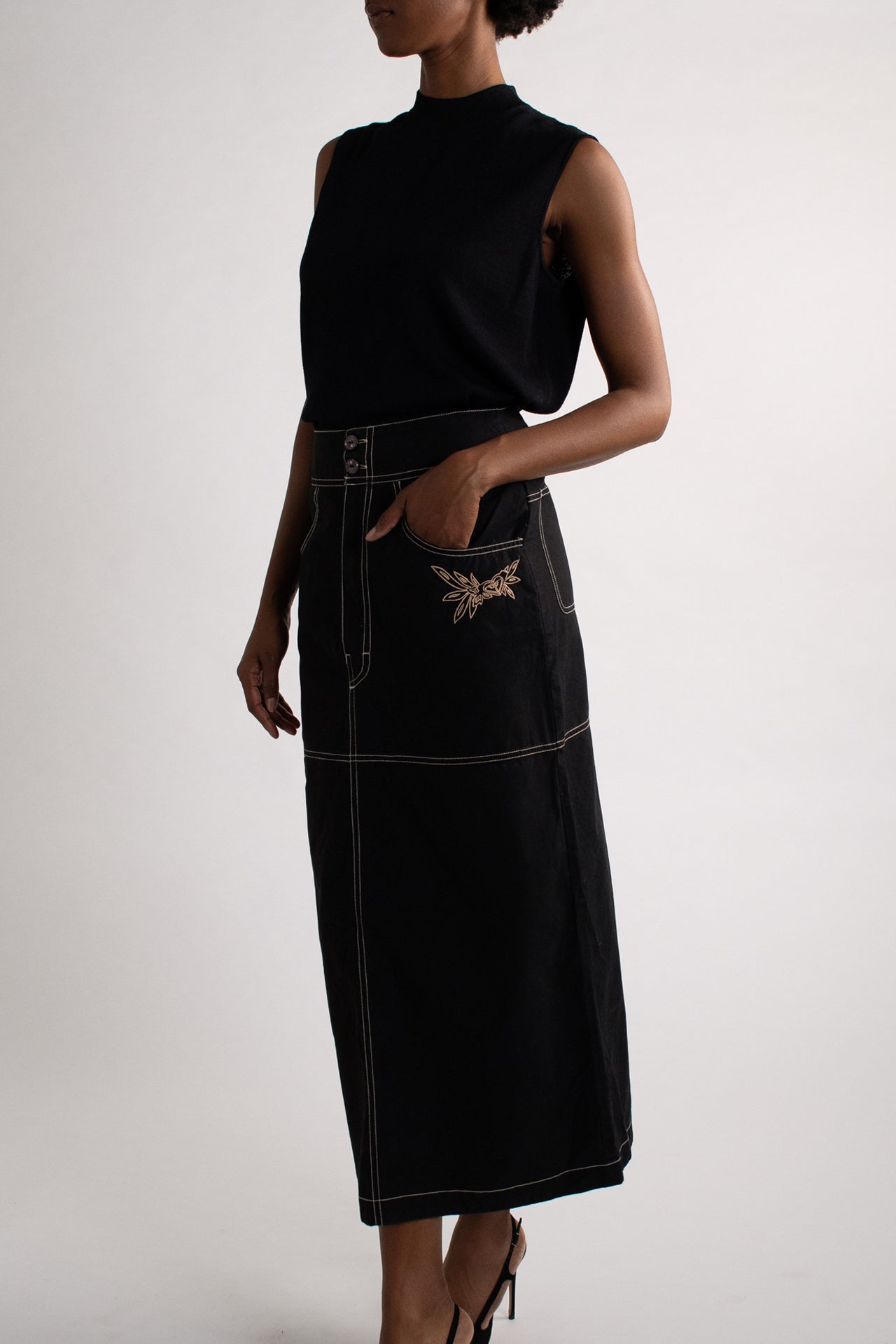 Black Skirt with White Piping