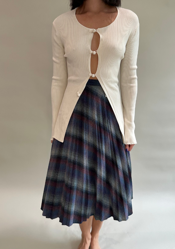 Vintage Pleated A-Line Midi Skirt
