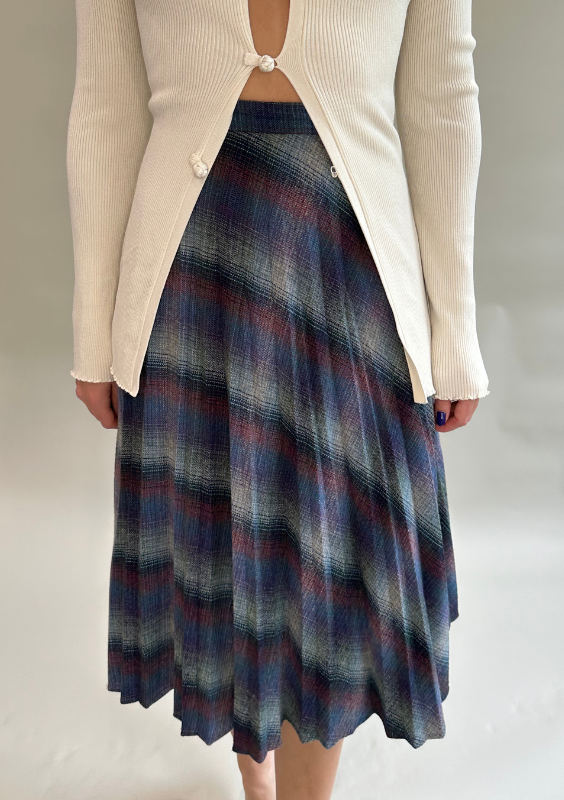 Vintage Pleated A-Line Midi Skirt