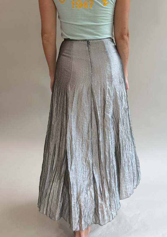 Vintage Metallic Crinkled A-Line Midi Skirt