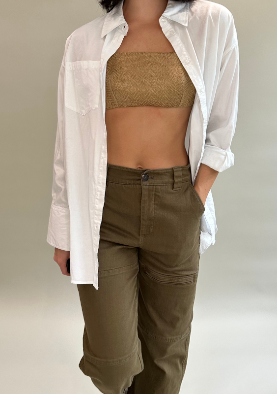 Tan Bandeau Style Top with Leather Straps