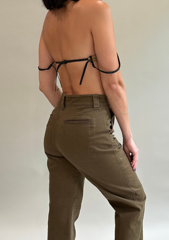 Tan Bandeau Style Top with Leather Straps