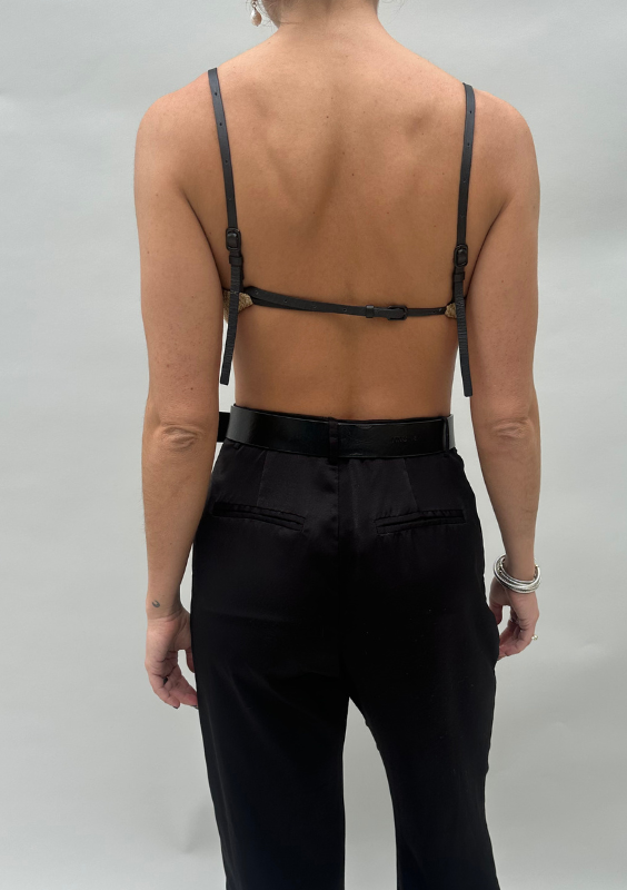 Tan Bandeau Style Top with Leather Straps