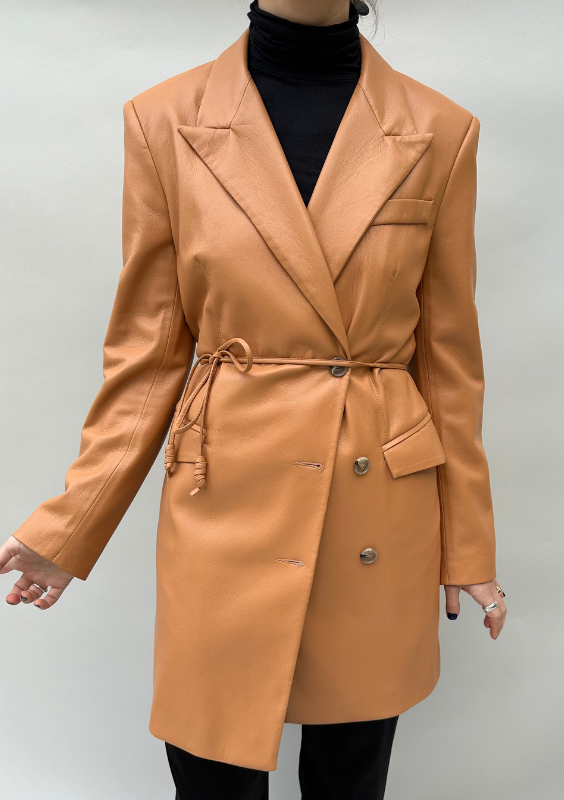 Nanushka Tan Faux Leather Blazer Jacket