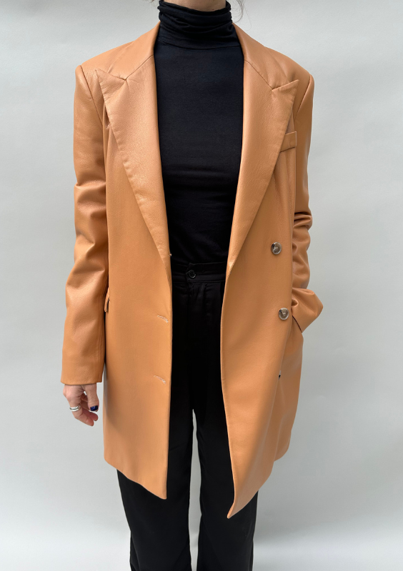 Nanushka Tan Faux Leather Blazer Jacket