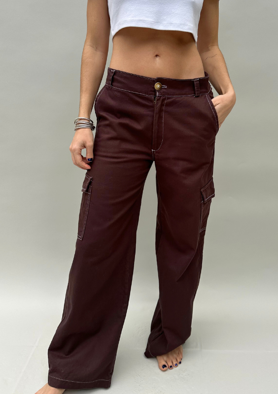 Vintage Brown Cargo Pants with With Stitching