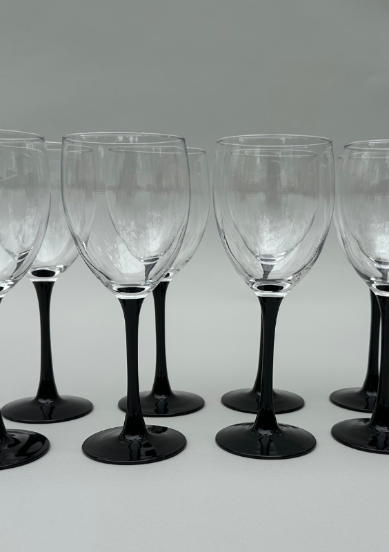 Vintage Wine Glassware with Black Stem Set of 8
