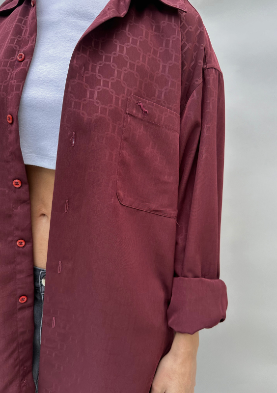 Vintage Men's Burgundy Silk Oversized Button Down
