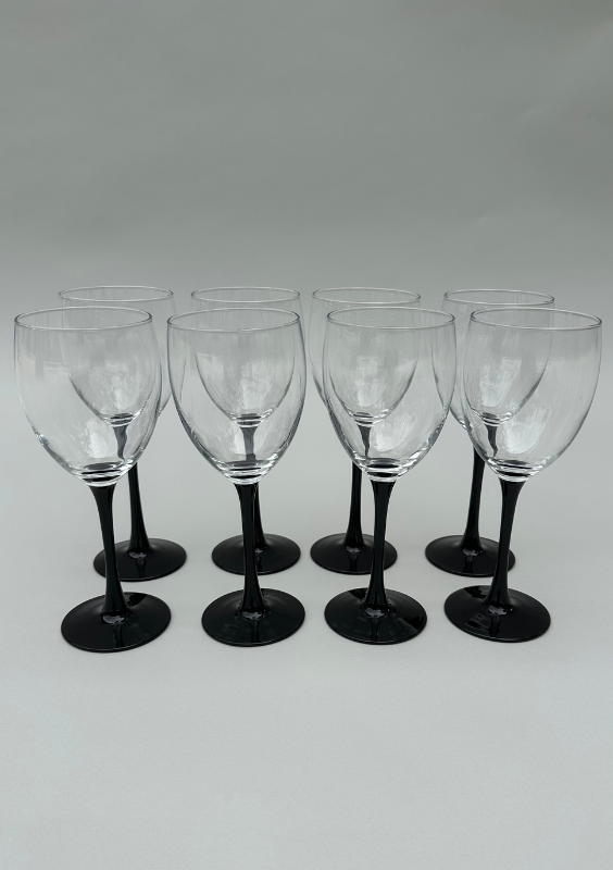 Vintage Wine Glassware with Black Stem Set of 8