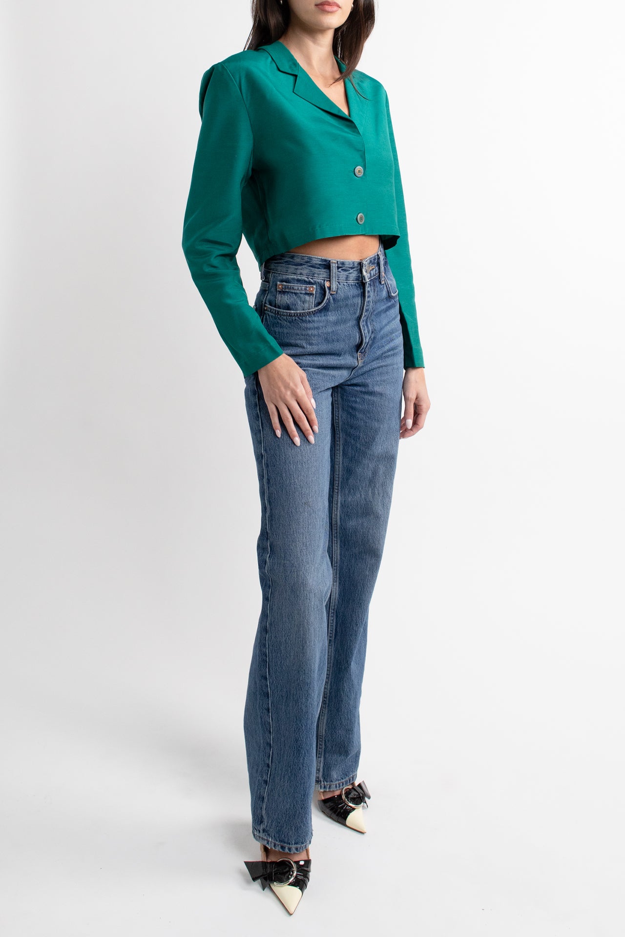Vintage Teal Cropped Blazer