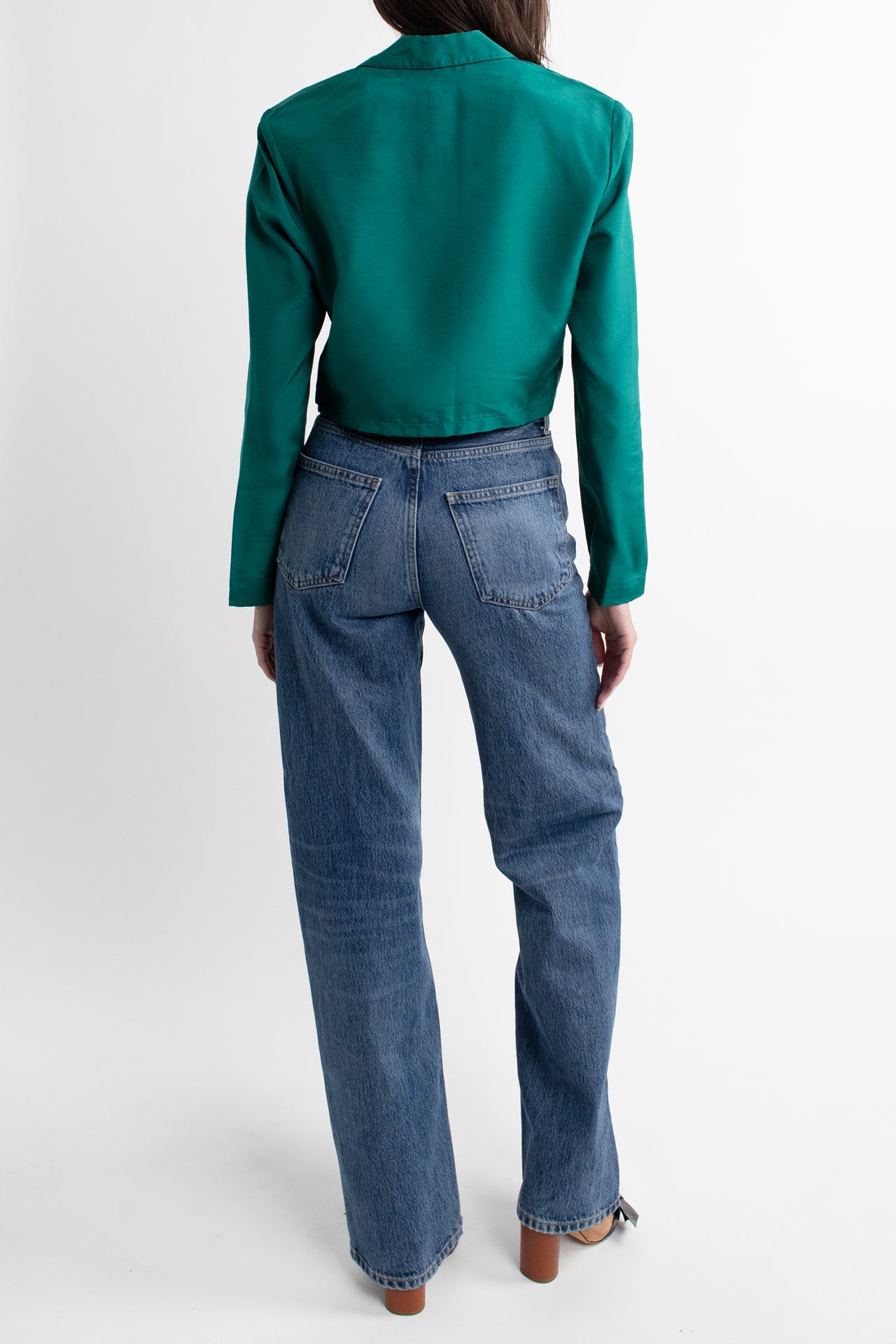 Vintage Teal Cropped Blazer