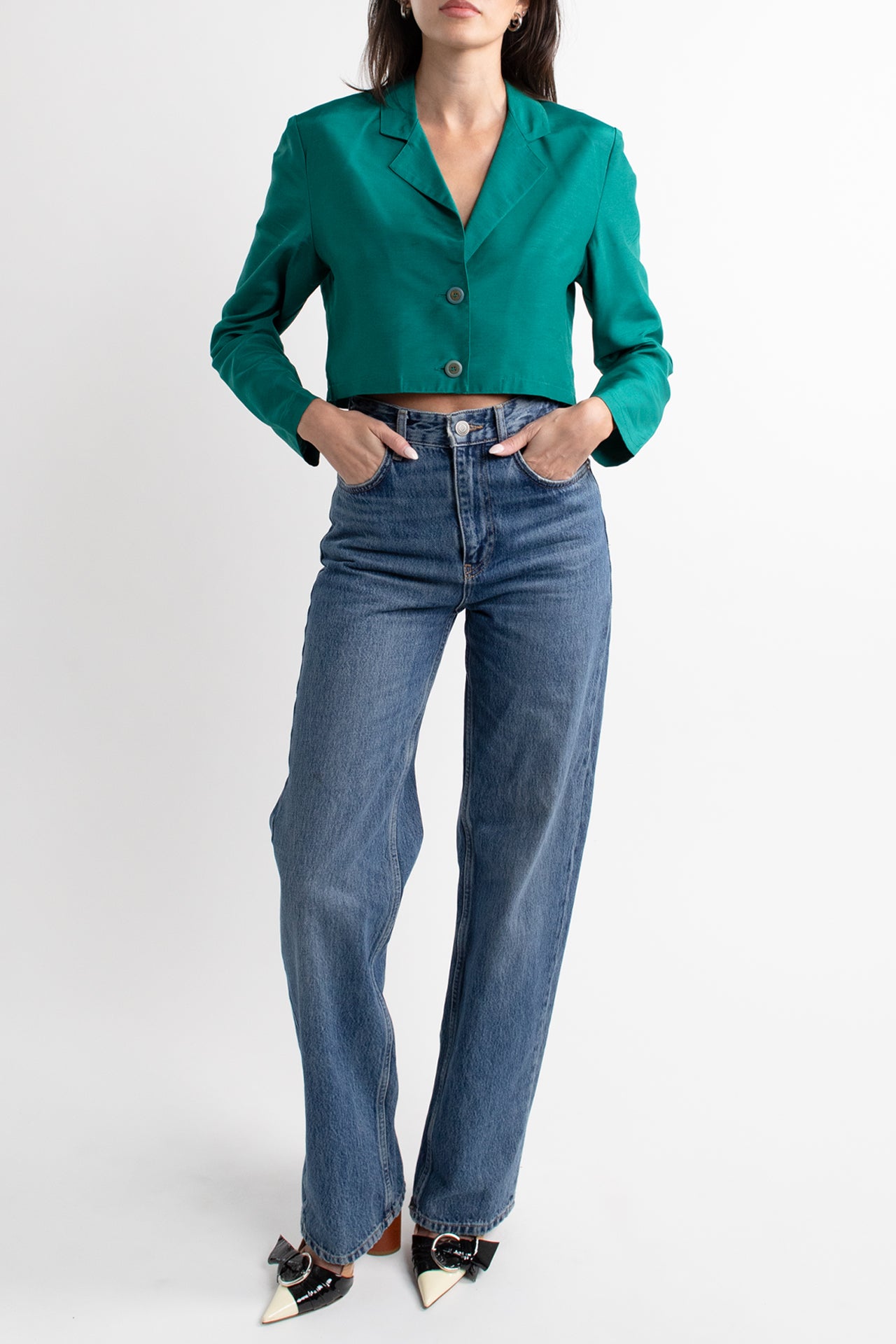 Vintage Teal Cropped Blazer