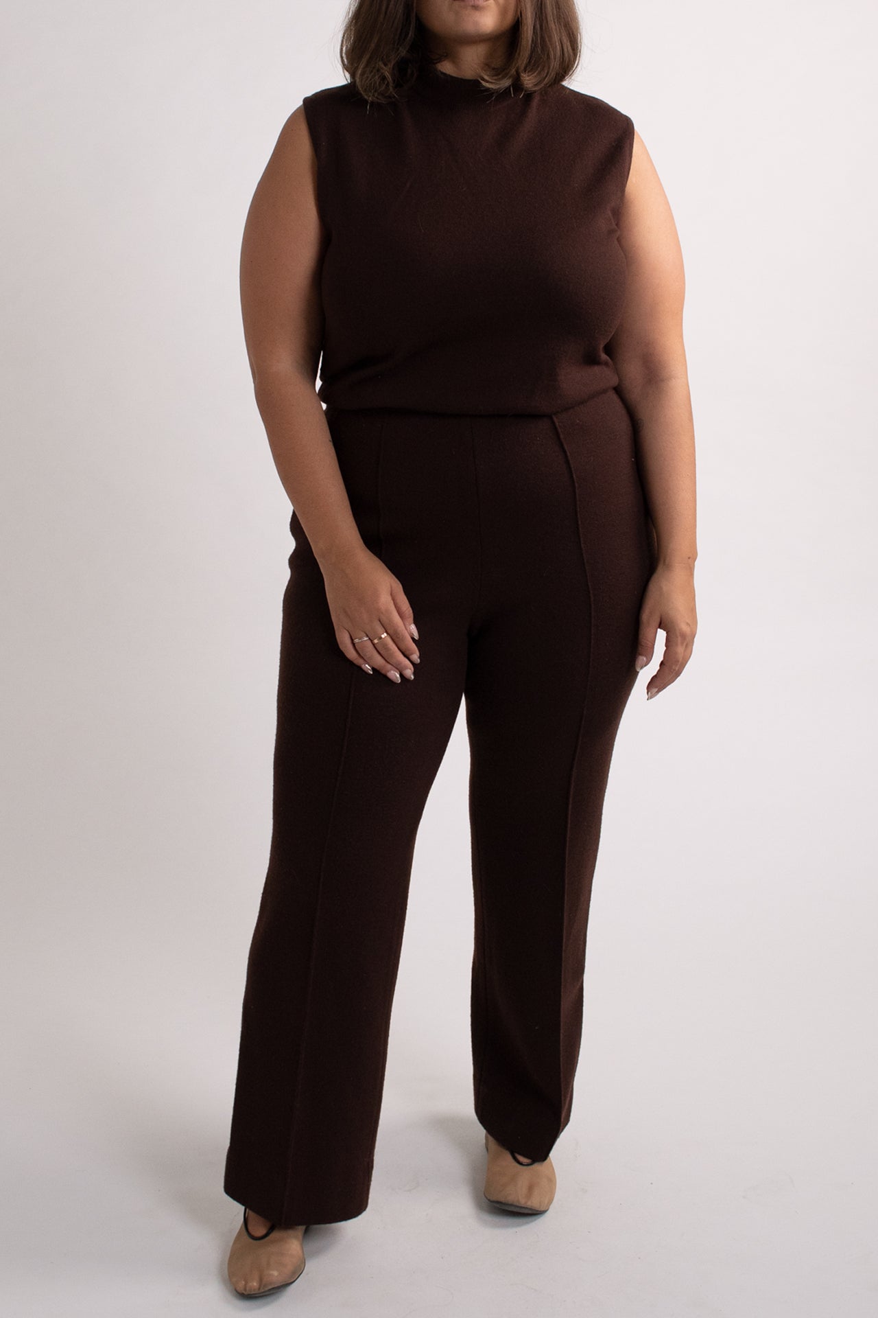 Brown Italian Wool Pant & Mockneck Shirt Set